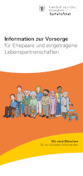 Titelbild der Broschüre: Information zur Vorsorge für Ehepaare und eingetragene Lebenspartnerschaften